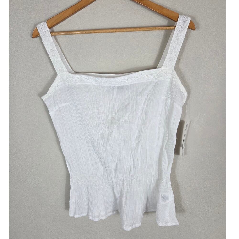 A.n.a. White Lace Trim Tank Top Size Petite Med NWT